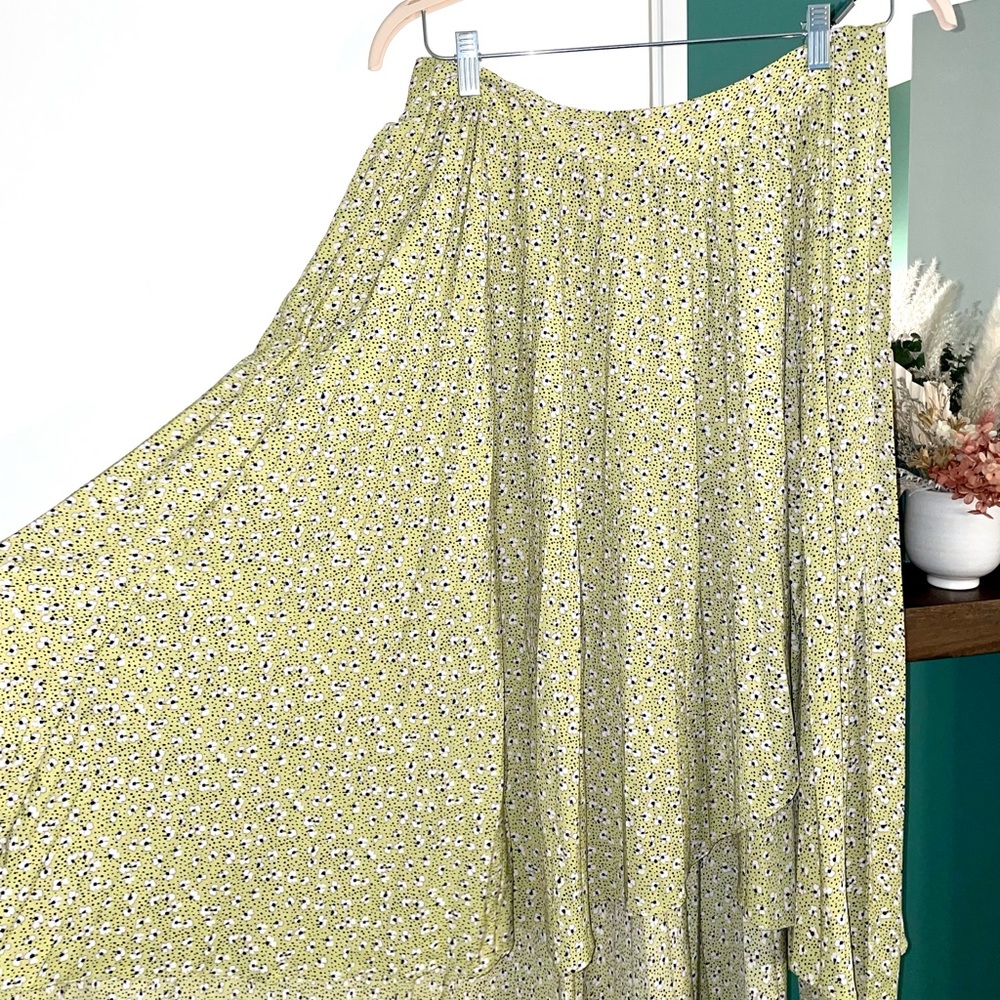 LUSH Green Floral Midi Skirt/Illusion Wrap Skirt